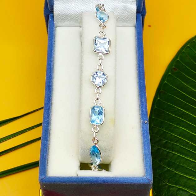 Handmade Sterling Silver 925 Blue Topaz Multi Shape Bracelet