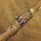 Minimal Triple Stone Garnet Marquise 925 Silver Ring Gift