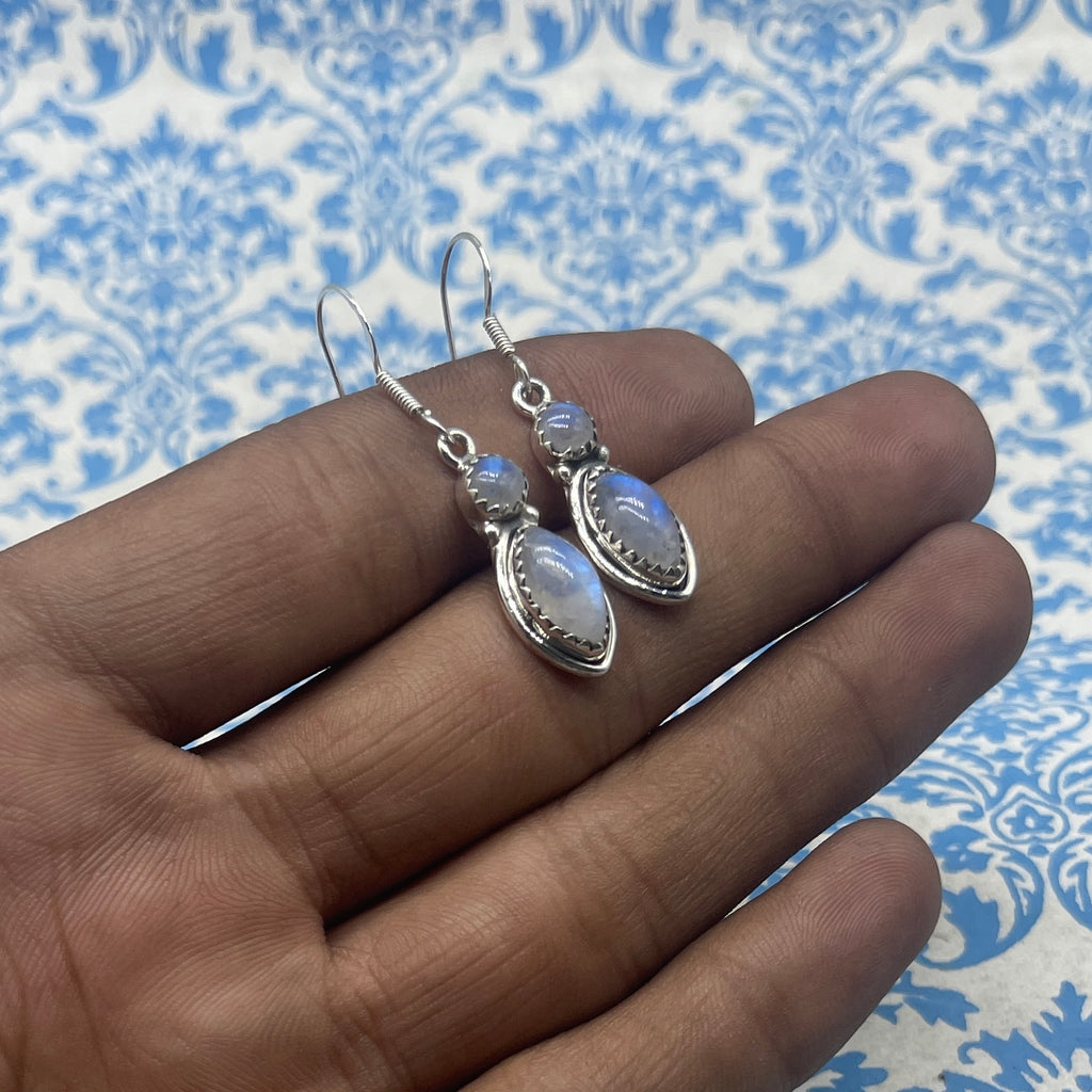 Fine Silver Moonstone Earrings – Lightweight Handmade Marquise Earrings