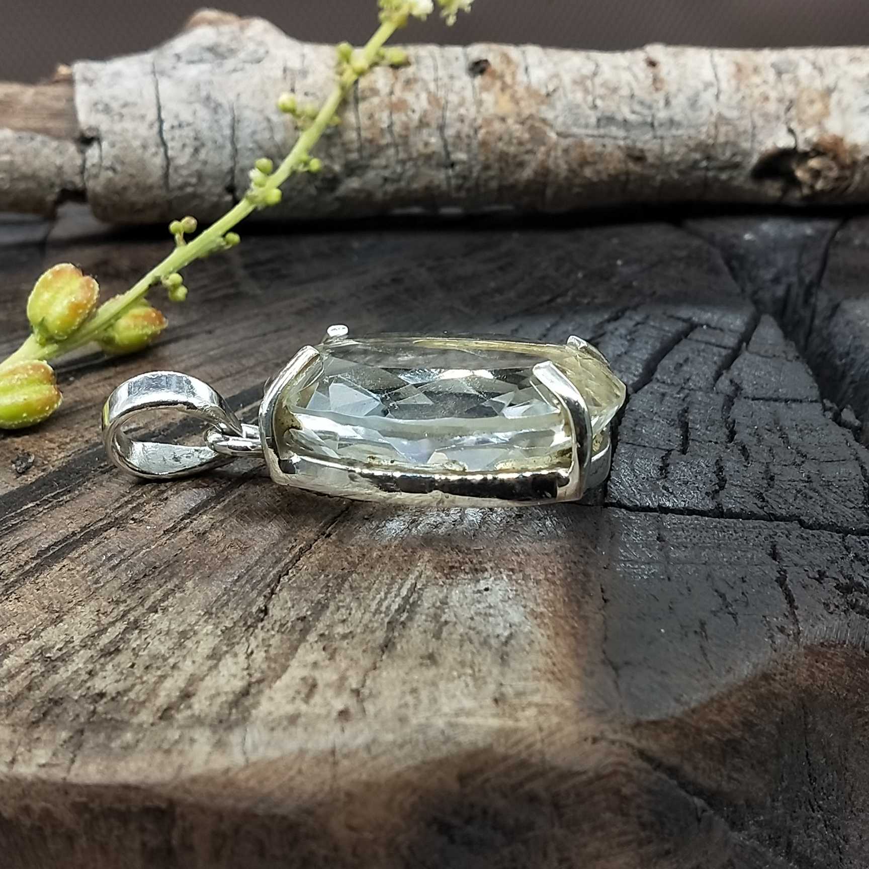 Clear Quartz Faceted 925 Silver Pendant Handmade Fine Jewelry