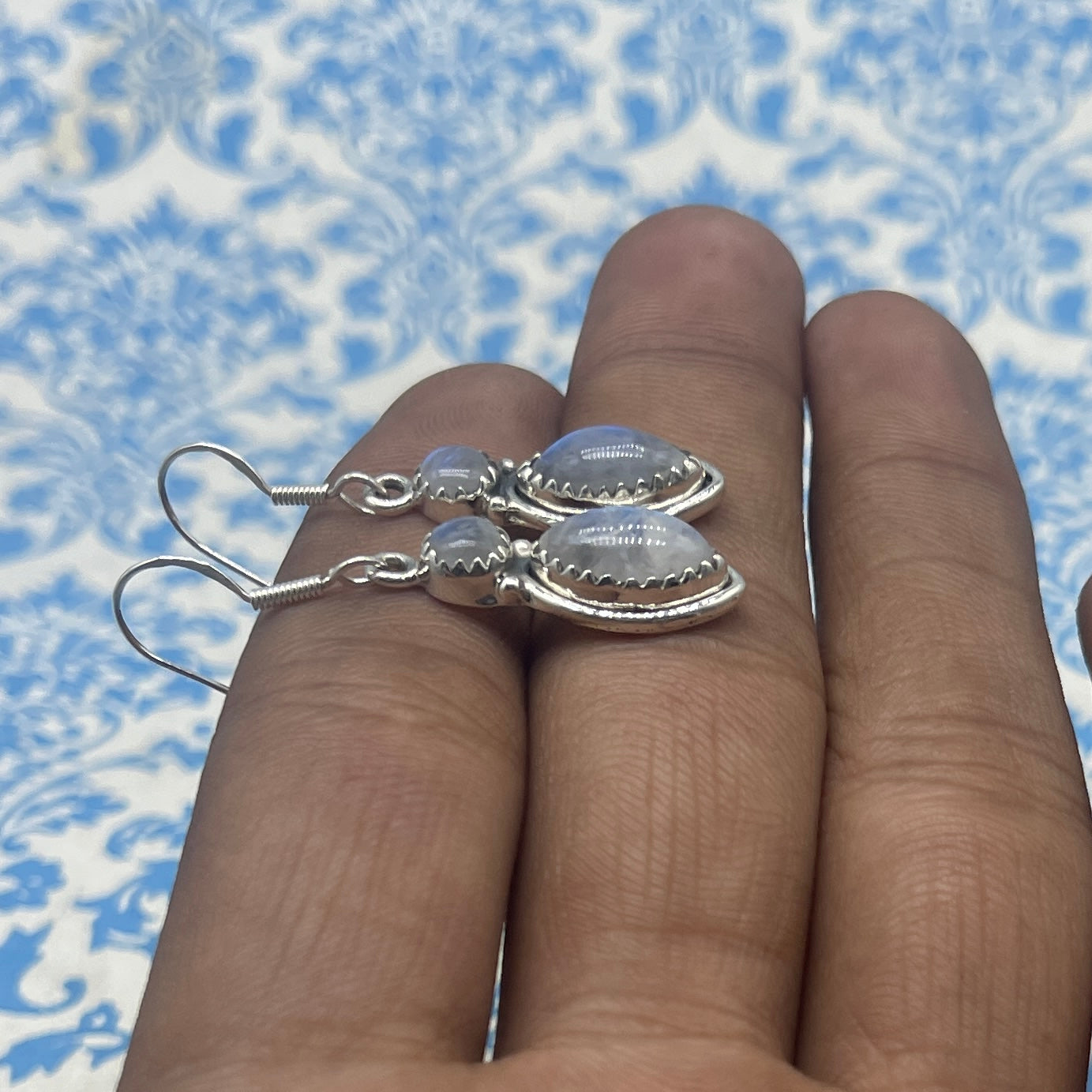 Fine Silver Moonstone Earrings – Lightweight Handmade Marquise Earrings