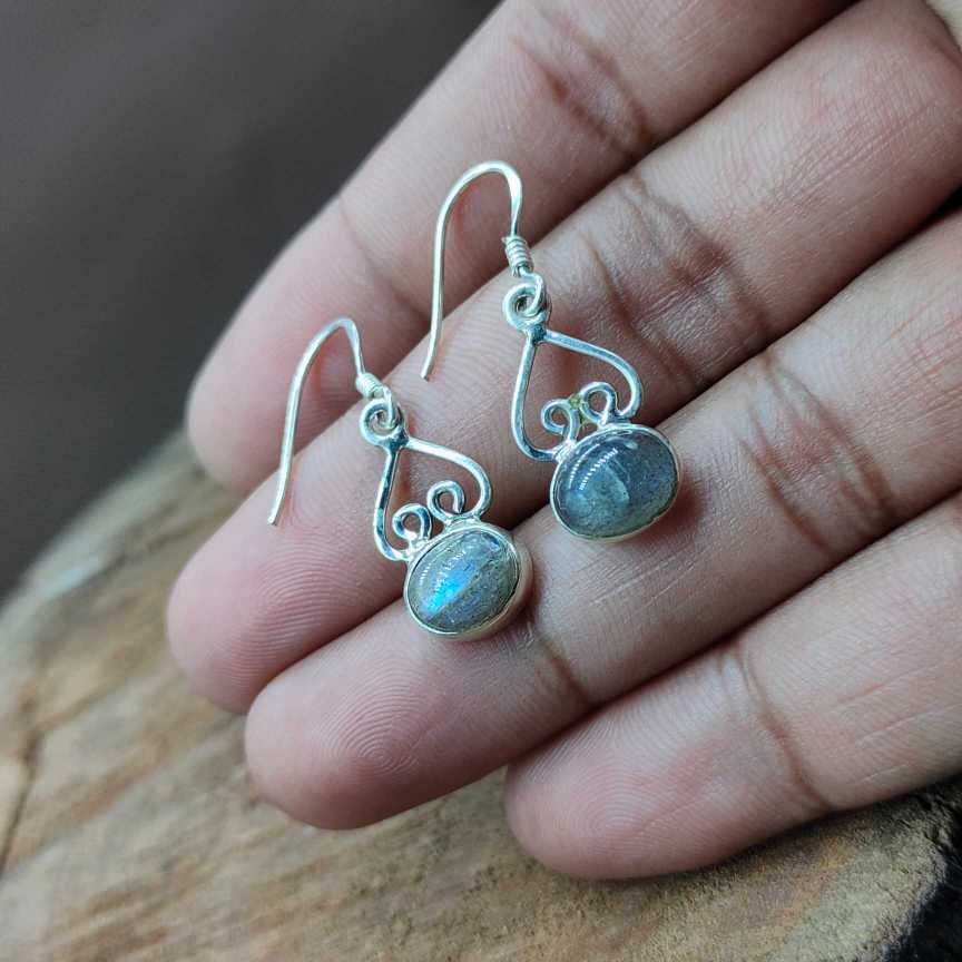 Minimalist Labradorite 925 Silver Earrings