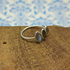 Minimal Triple Stone Labradorite Marquise 925 Silver Ring For Her