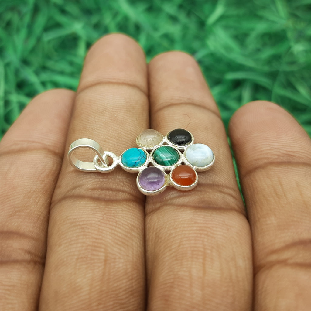 925 Sterling Silver 7 Chakra Pendant – Natural Gemstone Healing Energy Necklace