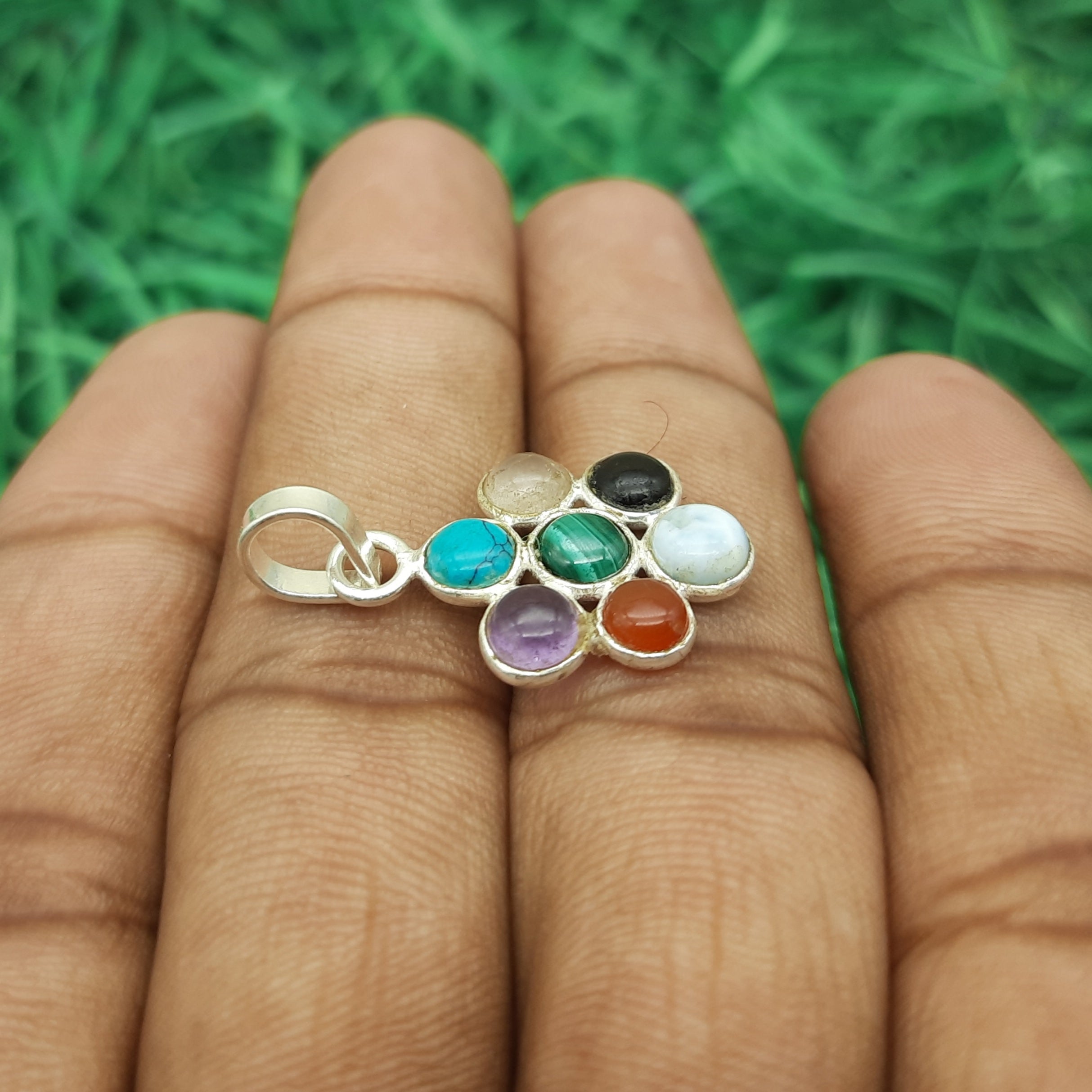 925 Sterling Silver 7 Chakra Pendant – Natural Gemstone Healing Energy Necklace