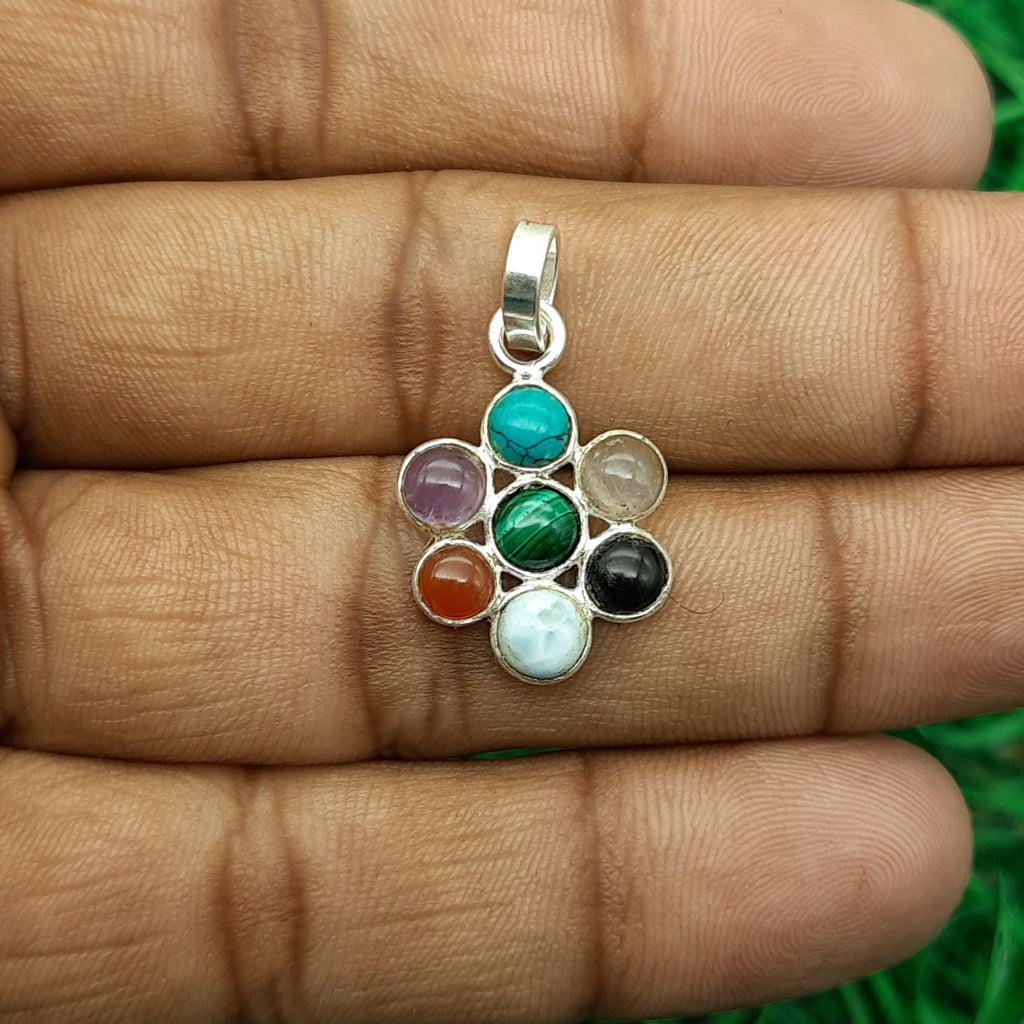 925 Sterling Silver 7 Chakra Pendant – Natural Gemstone Healing Energy Necklace
