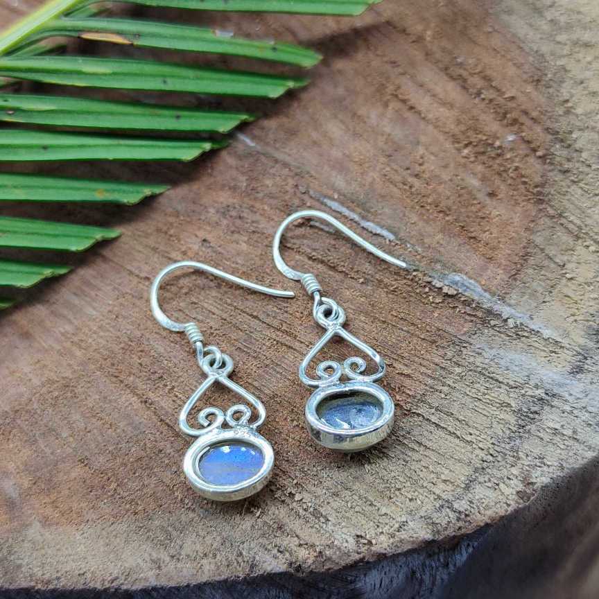 Minimalist Labradorite 925 Silver Earrings