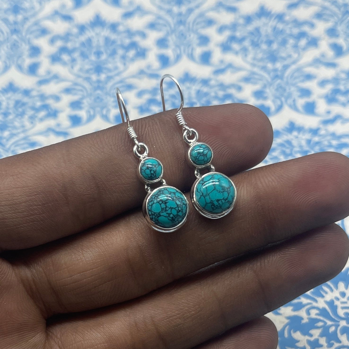 Turquoise 925 Sterling Silver Dangle Earrings – Elegant  Design