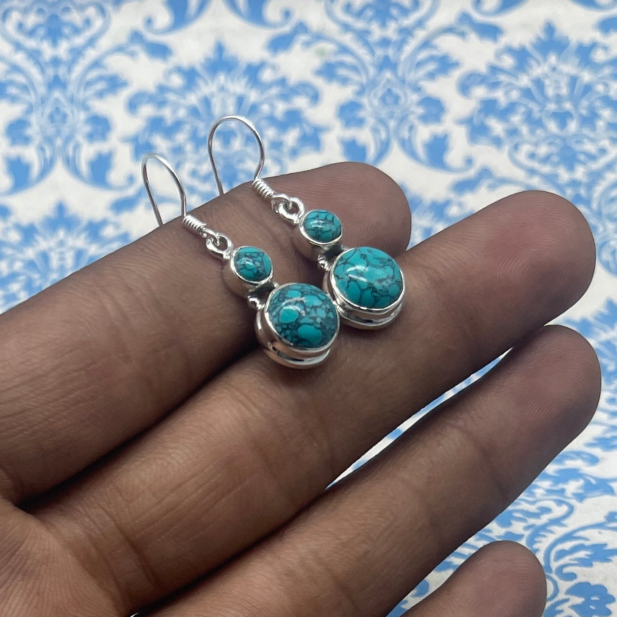 Turquoise 925 Sterling Silver Dangle Earrings – Elegant  Design