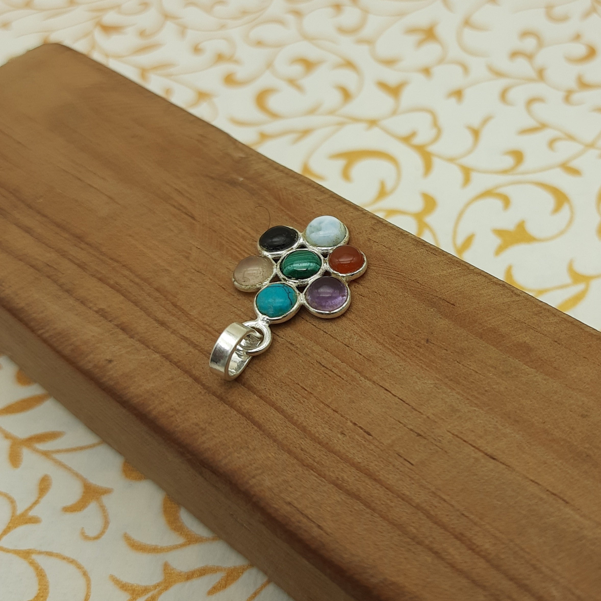 925 Sterling Silver 7 Chakra Pendant – Natural Gemstone Healing Energy Necklace