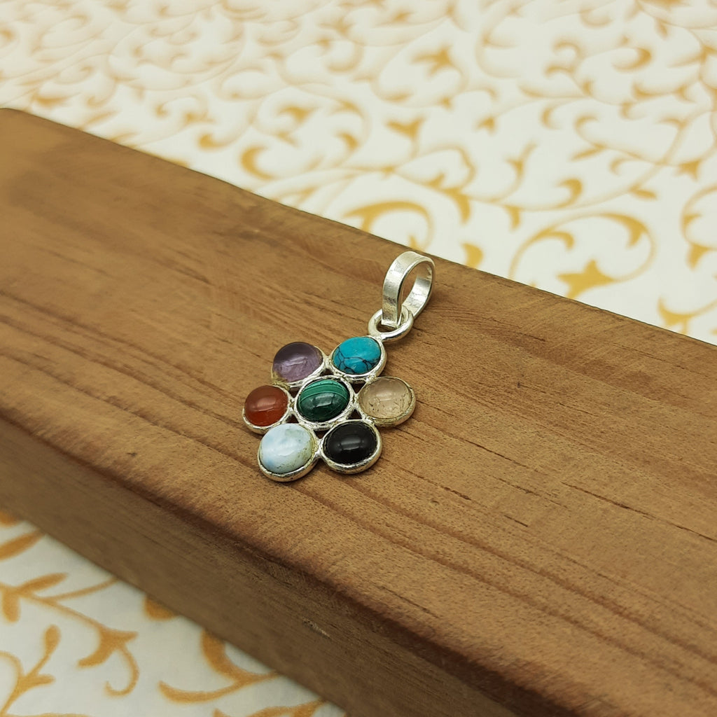 925 Sterling Silver 7 Chakra Pendant – Natural Gemstone Healing Energy Necklace