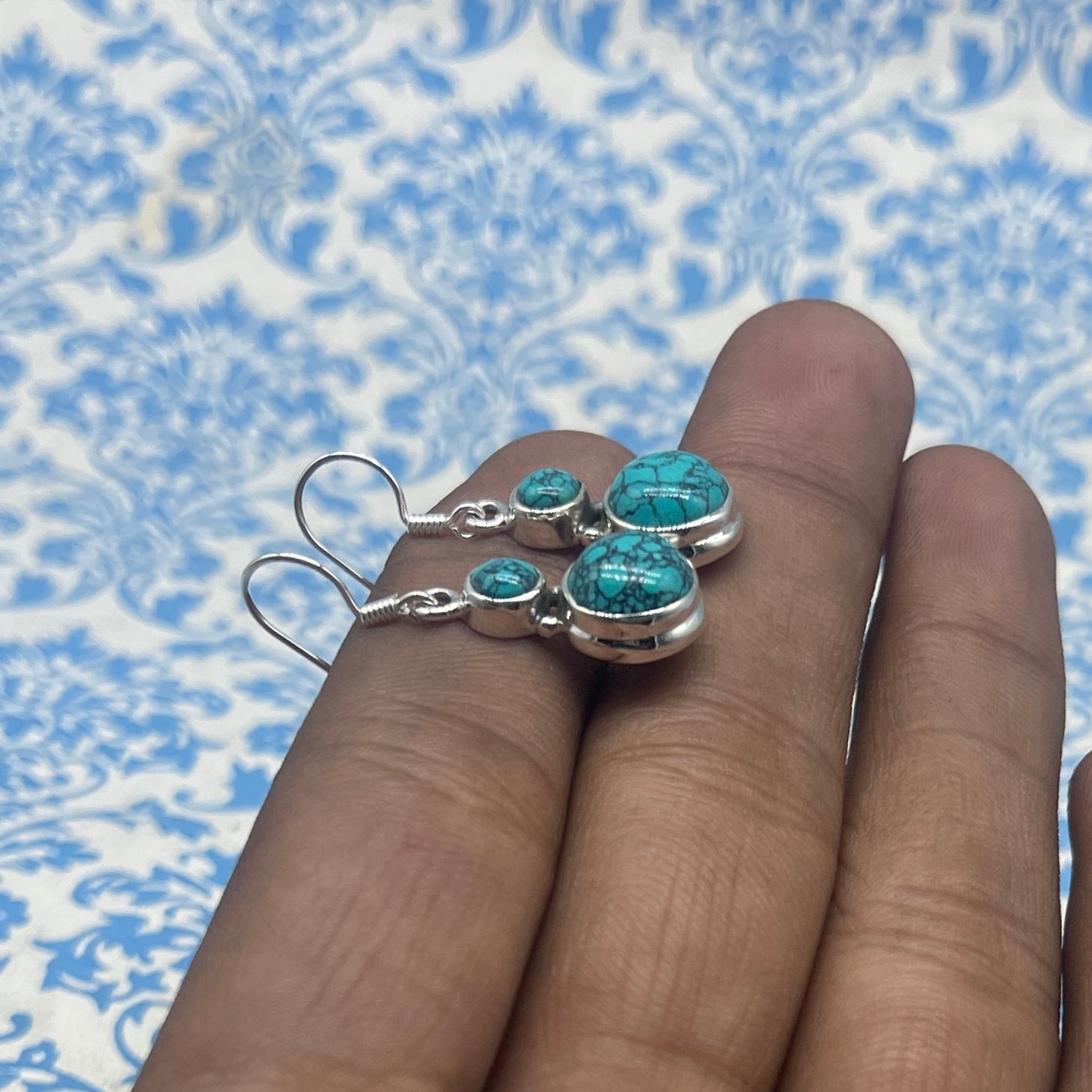 Turquoise 925 Sterling Silver Dangle Earrings – Elegant  Design