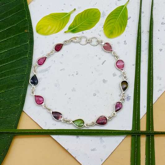 Elegant Handmade Sterling Silver 925 Tourmaline Bracelet Fine Gemstone Jewelry