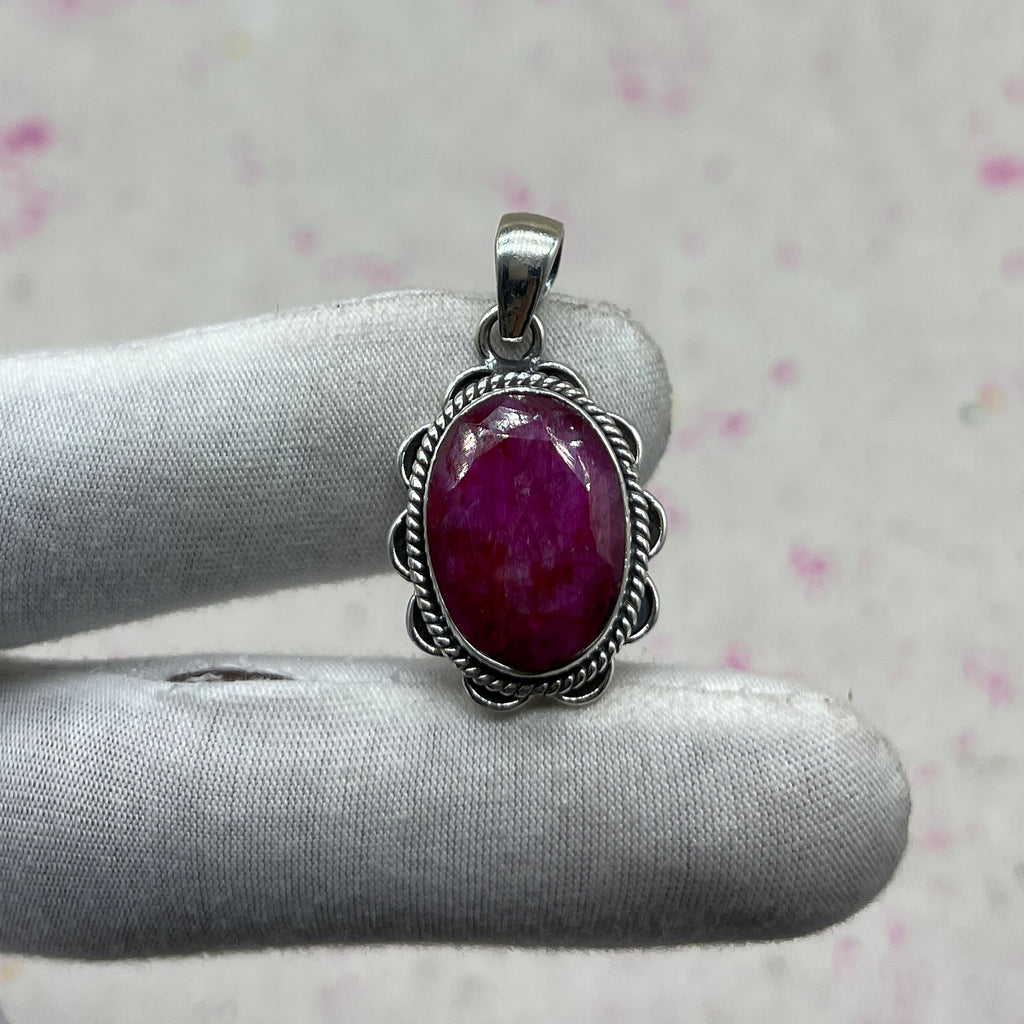 Dyed Ruby 925 Sterling Silver Handmade Pendant | Deep Tone Boho Pendant