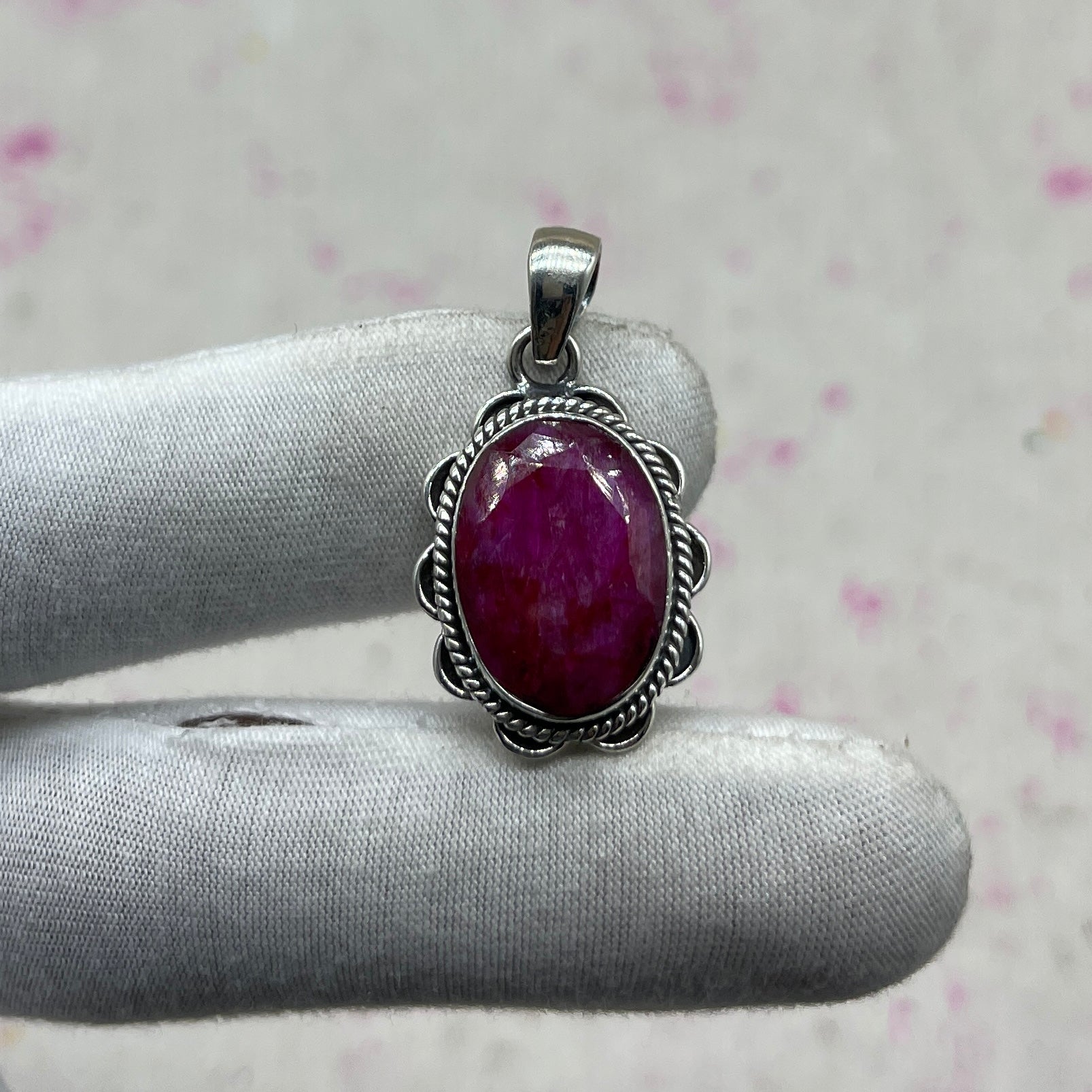 Dyed Ruby 925 Sterling Silver Handmade Pendant | Deep Tone Boho Pendant