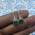 925 Sterling Silver Malachite Round Earrings – Dainty Green Gemstone