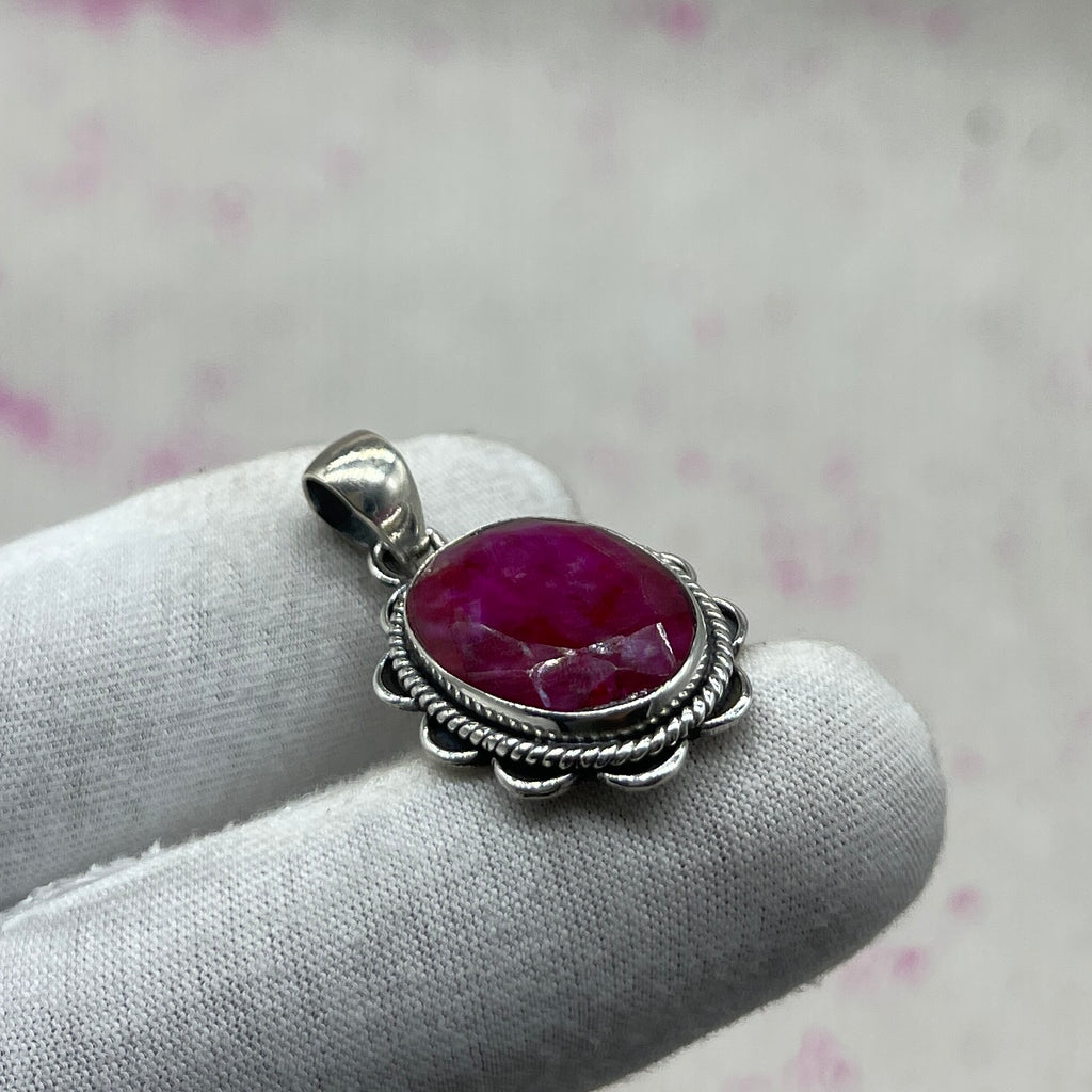 Dyed Ruby 925 Sterling Silver Handmade Pendant | Deep Tone Boho Pendant