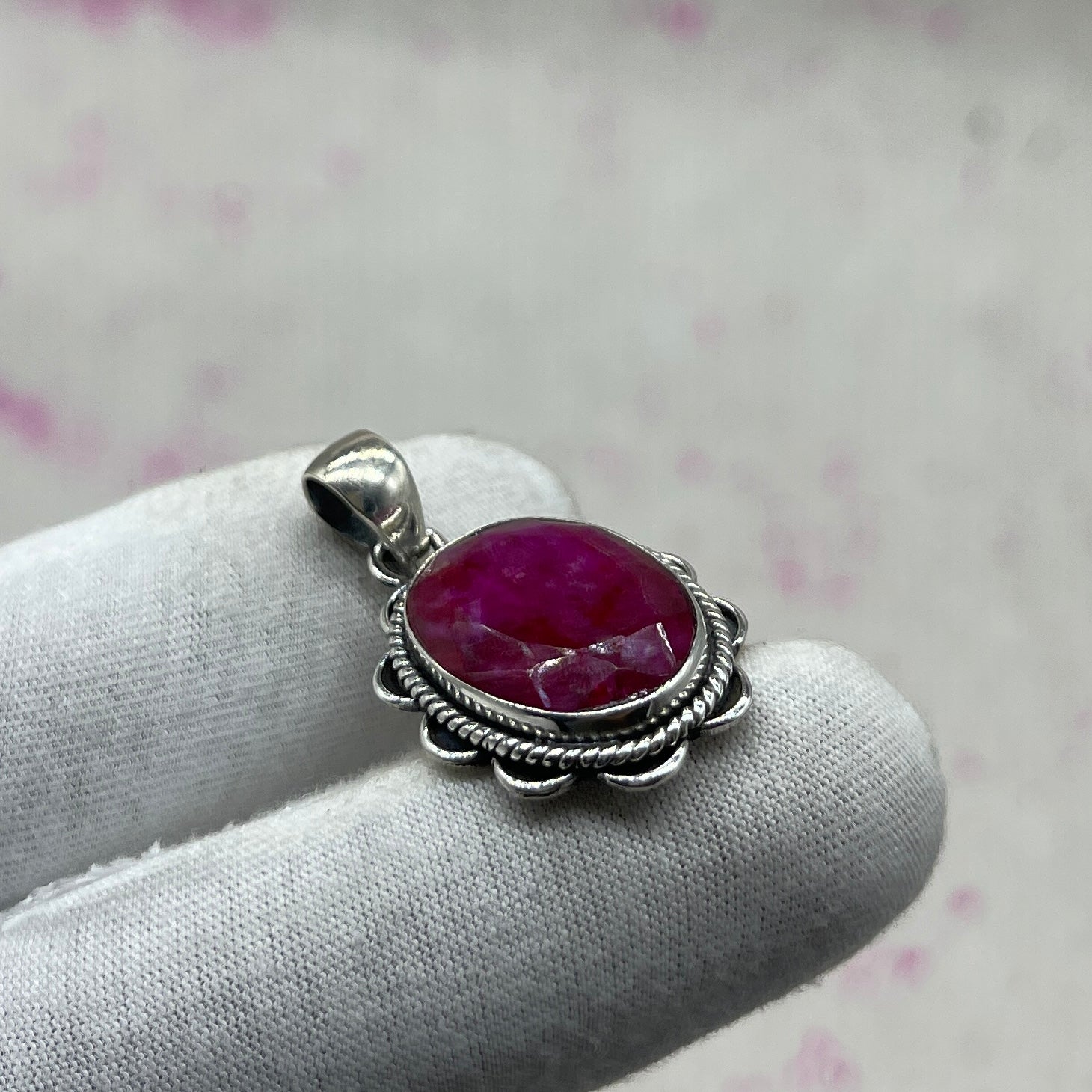 Dyed Ruby 925 Sterling Silver Handmade Pendant | Deep Tone Boho Pendant
