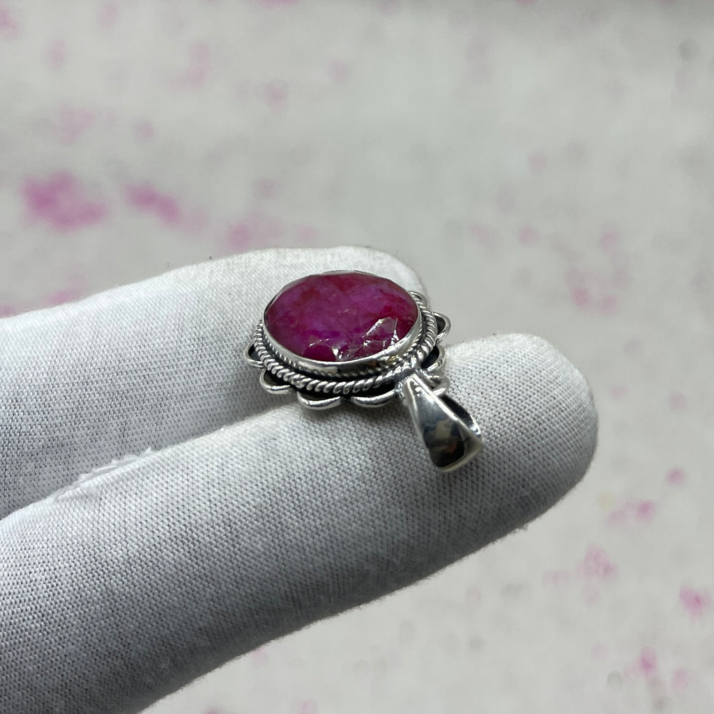 Dyed Ruby 925 Sterling Silver Handmade Pendant | Deep Tone Boho Pendant
