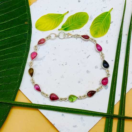 Elegant Handmade Sterling Silver 925 Tourmaline Bracelet Fine Gemstone Jewelry