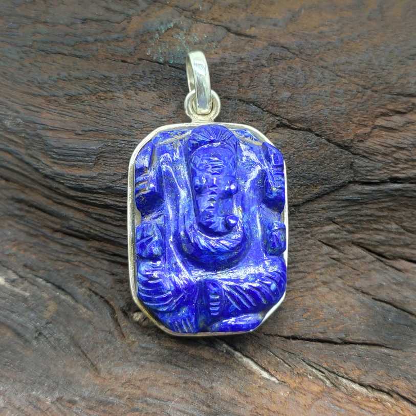 Lapis Lazuli Ganesh Carving 925 Silver Special Pendant