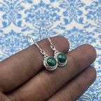 925 Sterling Silver Malachite Round Earrings – Dainty Green Gemstone