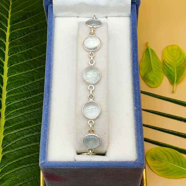 Handmade 925 Sterling Silver Aquamarine Bracelet Round Shape Gemstone Jewelry