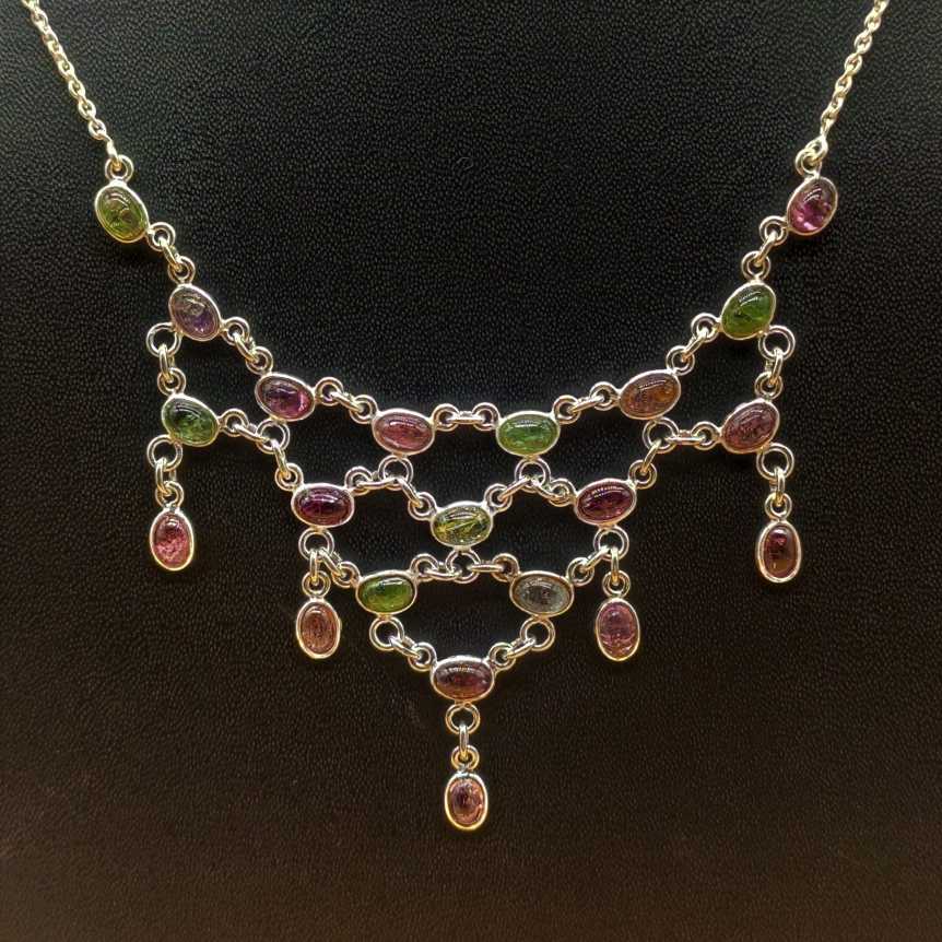 Tourmaline Cluster 925 Silver Necklace Bezel Artisan Handmade