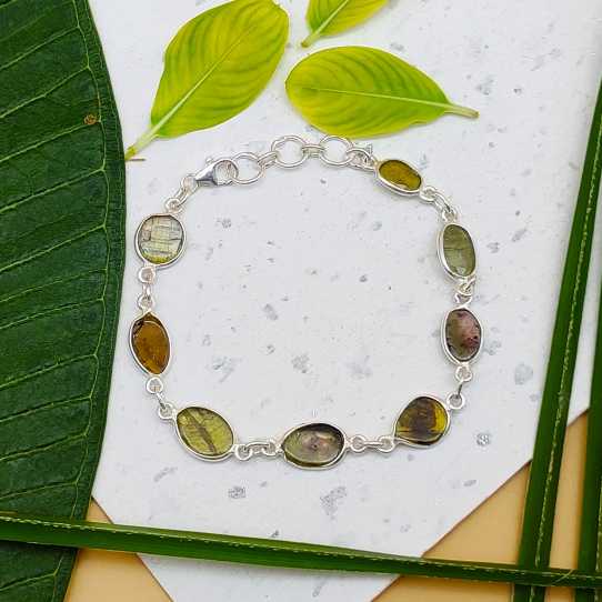 Genuine Tourmaline Bracelet in 925 Sterling Silver Handmade Elegant Design