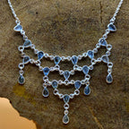 Faceted Aquamarine Cluster 925 Silver Necklace Artisan