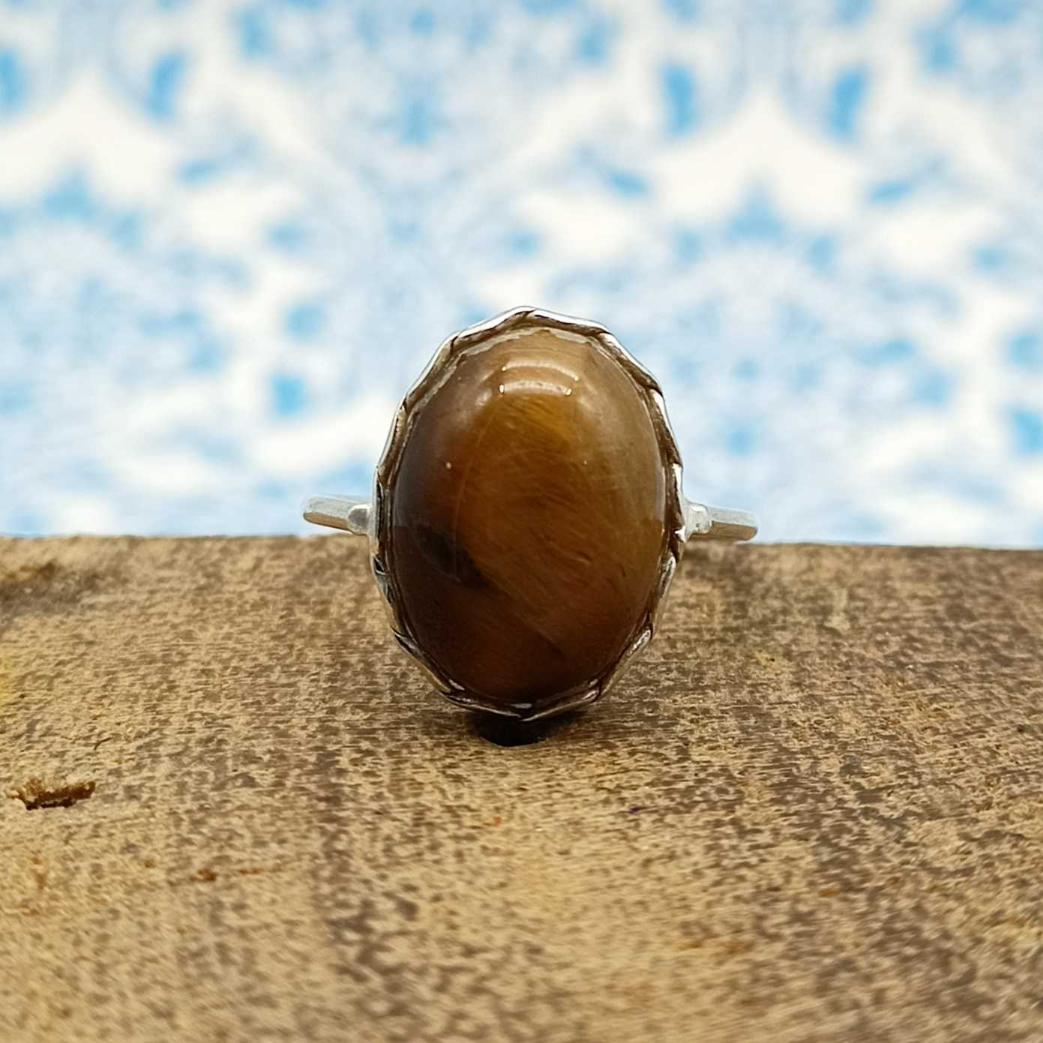 Tiger Eye 925 Silver Bohemian Nepali Accent Ring For Women