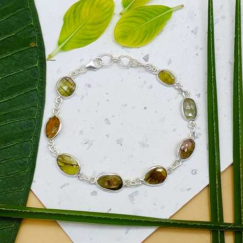 Genuine Tourmaline Bracelet in 925 Sterling Silver Handmade Elegant Design