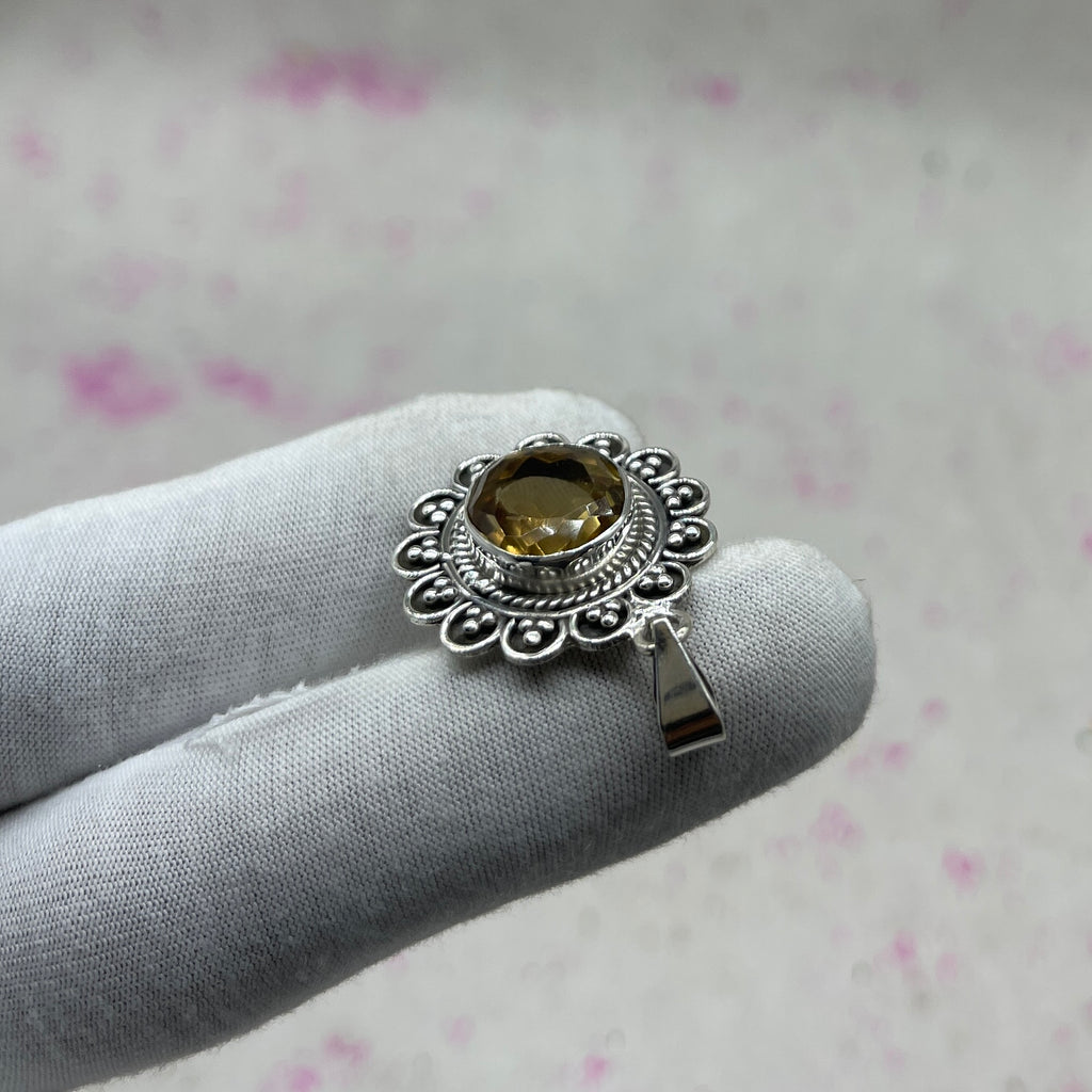 Citrine 925 Sterling Silver Handmade Pendant | Warm Tone Boho Pendant