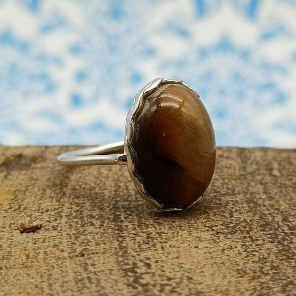 Tiger Eye 925 Silver Bohemian Nepali Accent Ring For Women
