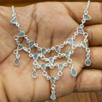 Faceted Aquamarine Cluster 925 Silver Necklace Artisan