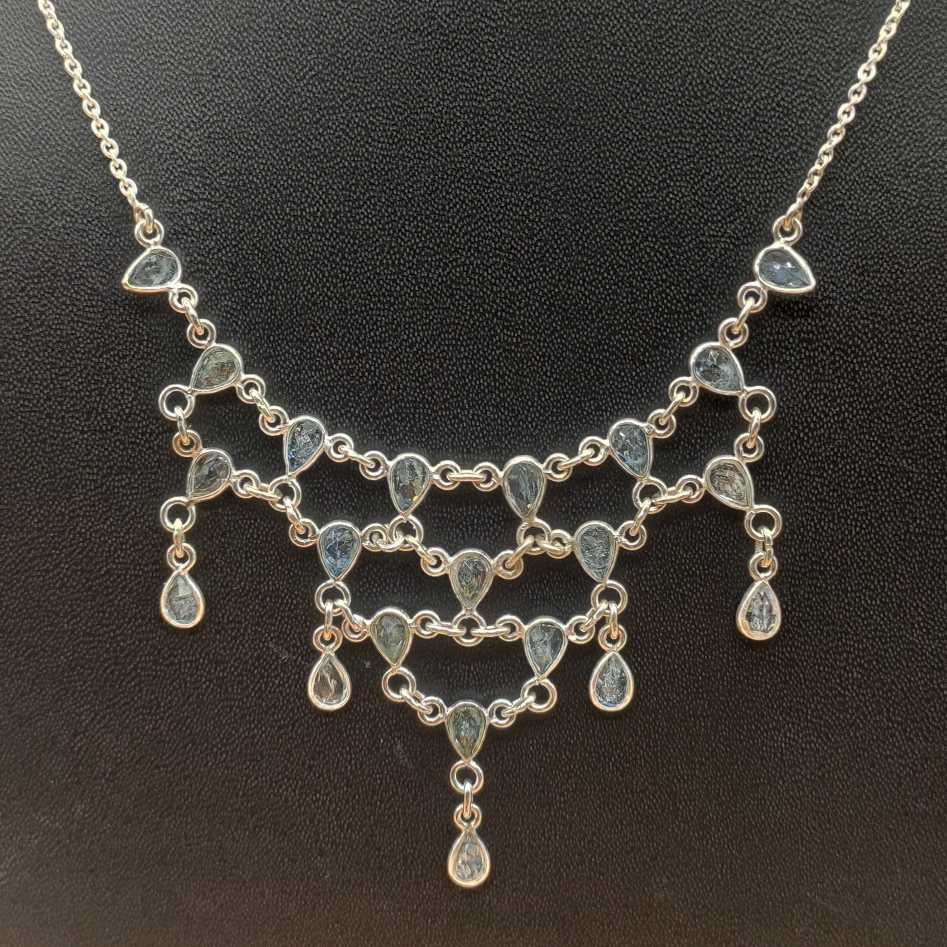 Faceted Aquamarine Cluster 925 Silver Necklace Artisan