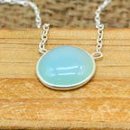 Blue Chalcedony 925 Silver Bezel Chain Necklace Handmade