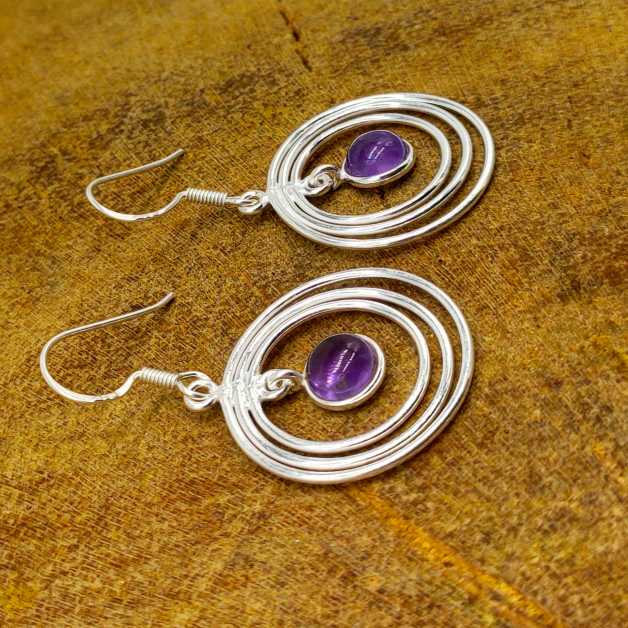 925 Sterling Silver Amethyst Gemstone Earrings