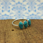 Bezel 925 Silver Turquoise Triple Stone Handcrafted Ring