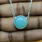 Blue Chalcedony 925 Silver Bezel Chain Necklace Handmade