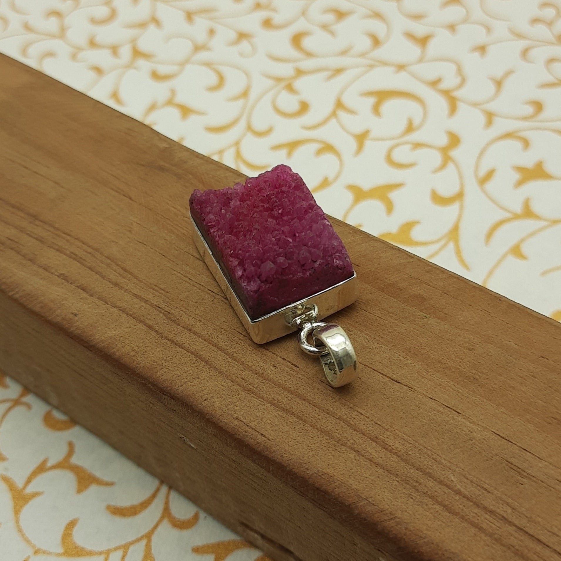 Natural Druzy Crystal Bohemian Pendant – Handcrafted in 925 Sterling Silver