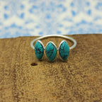 Bezel 925 Silver Turquoise Triple Stone Handcrafted Ring
