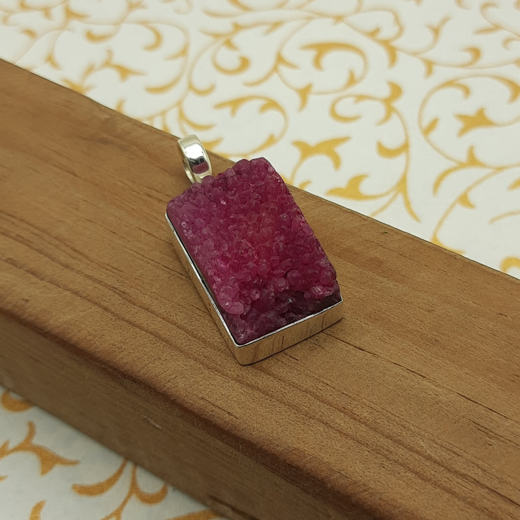 Natural Druzy Crystal Bohemian Pendant – Handcrafted in 925 Sterling Silver