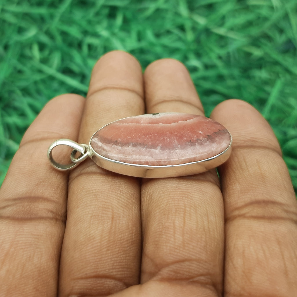 Rhodochrosite Statement Pendant in Solid 925 Sterling Silver – Romantic Boho Charm