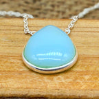 Aqua Chalcedony 925 Silver Bezel Chain Necklace Handmade