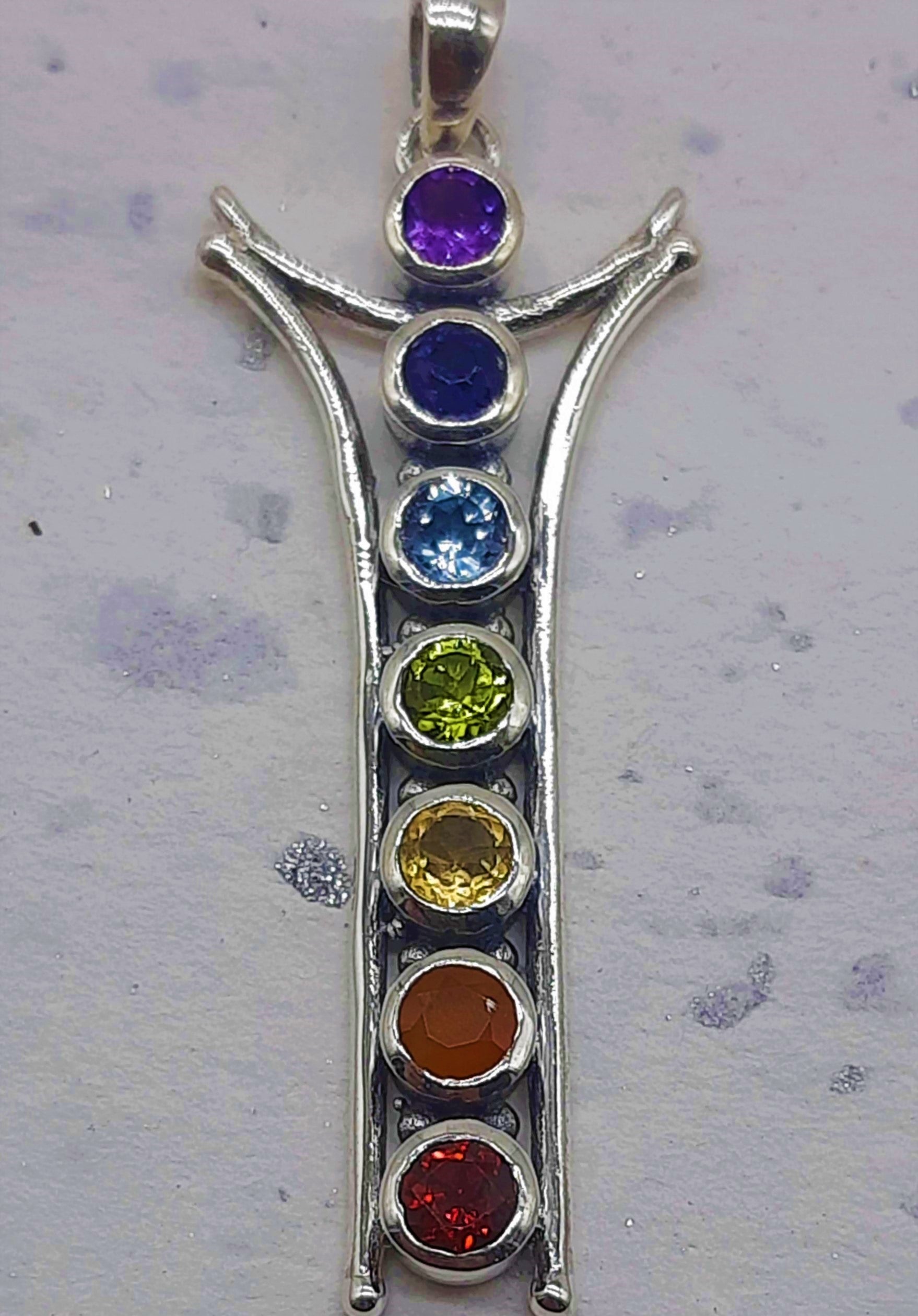 7 Chakra Healing Spiritual Bezel 925 Silver Dainty Necklace