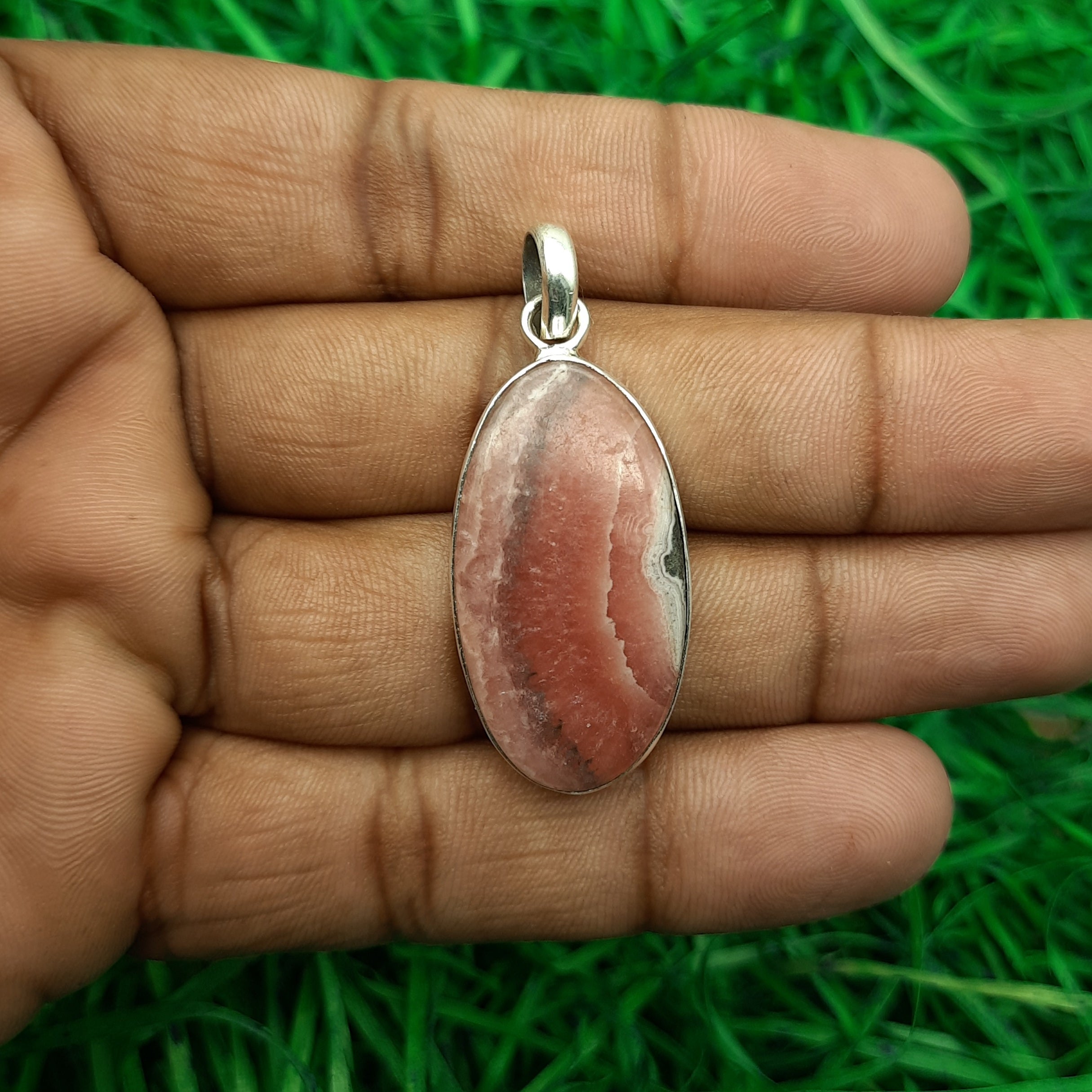 Rhodochrosite Statement Pendant in Solid 925 Sterling Silver – Romantic Boho Charm