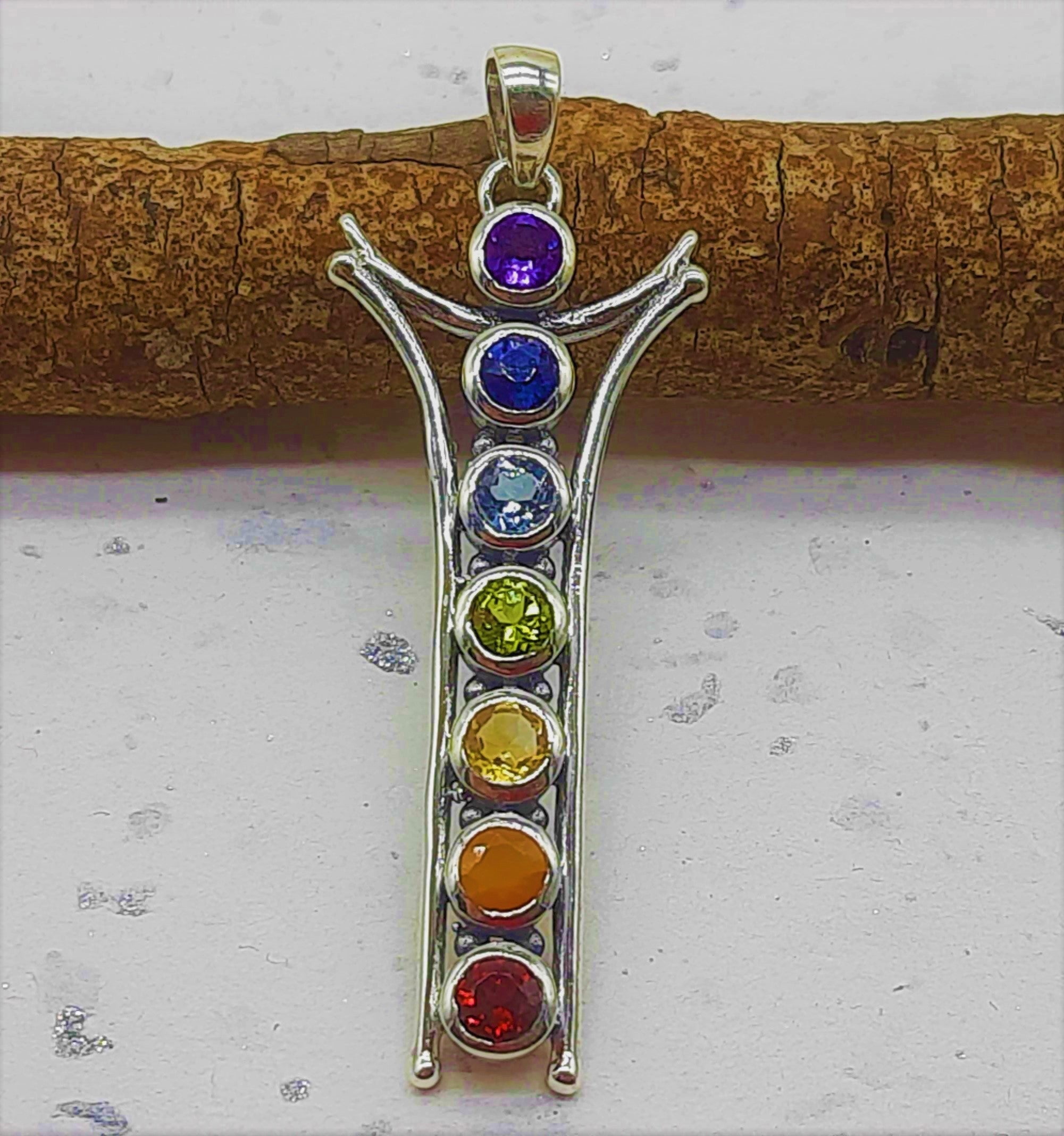 7 Chakra Healing Spiritual Bezel 925 Silver Dainty Necklace