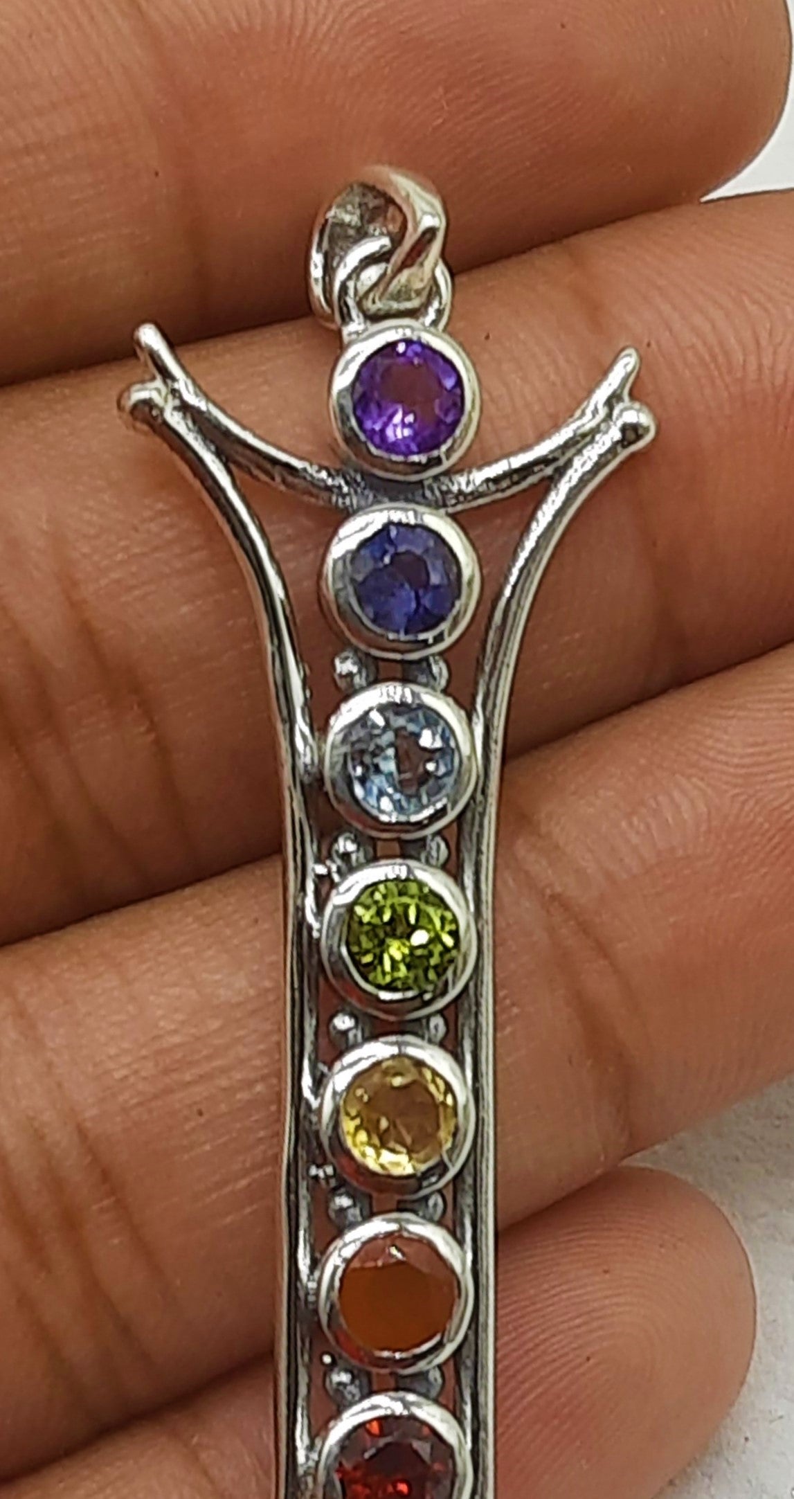 7 Chakra Healing Spiritual Bezel 925 Silver Dainty Necklace