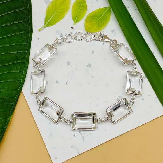 925 Sterling Silver Handmade Crystal Bracelet Classic Jewelry